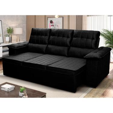 Imagem de Sofá Retrátil Reclinável 4 lugares com molas 2,30m Quantum Suede Velut Preto - King House