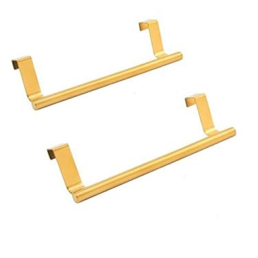 Imagem de szhdxsy 2 peças de aço inoxidável sobre porta toalheiro, suporte de barra de toalha de porta de armário de cozinha para mão, toalheiros de porta com ganchos para banheiros e cozinhas, dourado
