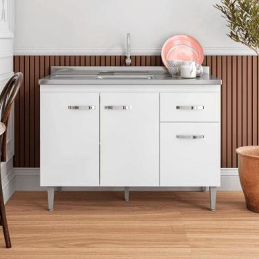 Imagem de Balcão Gabinete de Pia Cozinha Multiuso 120cm Sem Tampo Gabriela Branc