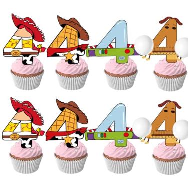 Imagem de 40 peças de enfeite de cupcake de desenho animado 4º aniversário para meninos meninas 4º aniversário suprimentos decorações de festa