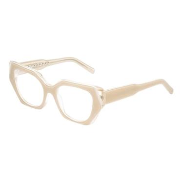 Imagem de Reptile Cryptodira Demo Lens Eyeglasses feminino, moderno, elegante, durável, leve, armação de óculos de grau, Camada de cristal transparente bege marrom branco, M