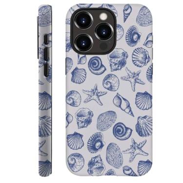 Imagem de DAIZAG Capa compatível com iPhone 14 Pro, linda capa de telefone azul concha para iPhone 14 Pro, capa de telefone rígida híbrida de 2 camadas protetora à prova de choque para meninas, mulheres,