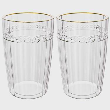 Imagem de Jogo de Copos de Cristal Transparente Fio de Ouro Imperial 370ml 2 peças - Lyor