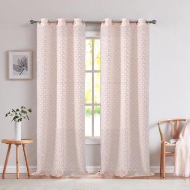 Imagem de Cortinas transparentes para janela 2 painéis 96,5 cm L x 213,4 cm C (193 cm L) Cortinas texturizadas de linho e cortinas para sala de estar, quarto, cortinas de fazenda, decoração boho, tratamentos de