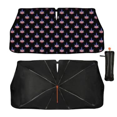 Imagem de Guarda-sol de para-brisa para carro bandeira americana folha de erva daninha janela frontal guarda-sol refletor UV guarda-chuva proteção solar pára-brisa automotivo capa de para-sol mantém o veículo