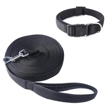 Imagem de Pofomede Coleira longa para cães de 1,9 m, correia para treinamento de nylon extralonga com redução de fricção e alça acolchoada para cães grandes, médios e médios, treinamento, caminhada (preta)