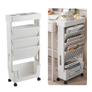 Imagem de AKALNNB Estante móvel com rodas, estante de livros de 5 níveis, carrinho utilitário, organizador de plástico móvel, estante removível para livros