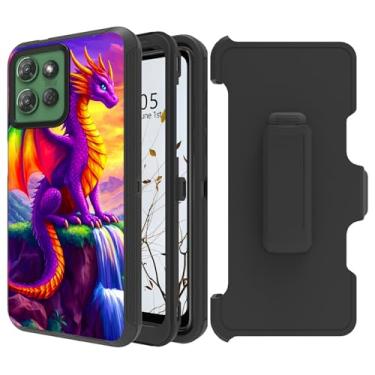 Imagem de Dikoer Capa coldre com clipe de cinto para Motorola Moto G Stylus 5G 2025 com suporte giratório de 360 graus, proteção total à prova de choque, capa robusta para mulheres e homens, dragão roxo