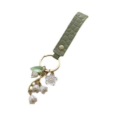 Imagem de Chaveiro Feminino Elegante - Verde Pérola com Orquídea e Sino, Estilo 