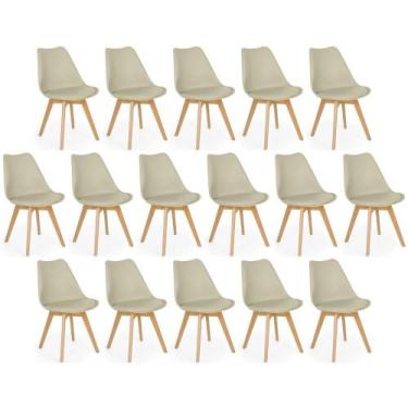 Imagem de Conjunto 16 Cadeiras de Jantar Eames Wood Leda Design Estofada - Nude 