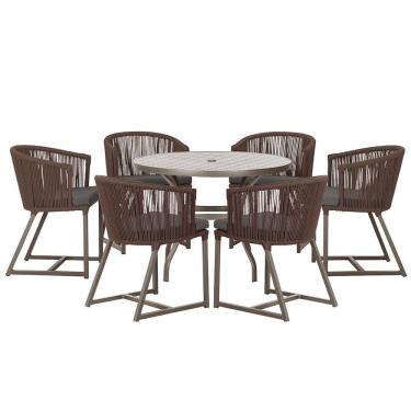 Imagem de Mesa com 6 Cadeiras de Jantar Roma 120cm e Noronha em Alumínio