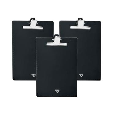 Imagem de Prancheta Acrílico Ofício Preta Garra Metal - Kit C/ 3 Un