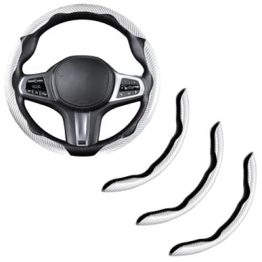 Imagem de Capa de volante de fibra de carbono, acessórios de encaixe para volante de carro, 3 peças, protetor antiderrapante universal branco brilhante