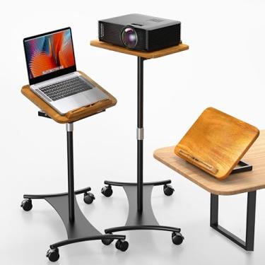 Imagem de Suporte para laptop com rolamento, piso e mesa de uso duplo 2 em 1, altura ajustável de 42 a 129 cm, com 4 rodízios bloqueáveis, mesa móvel pequena perfeita para casa, escritório, estudo (acabamento
