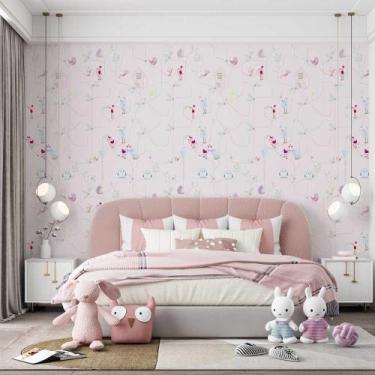 Imagem de Papel de Parede Baby  Galhos Folhas e Aves - GH Papel de Parede, 1,3m