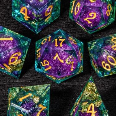 Imagem de Conjunto De Dados Poliédricos De Folha De Ouro Verde Para Dungeons And