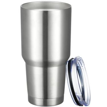 Imagem de MEWAY Caneca de viagem isolada a vácuo de parede dupla com copo de 890 ml, copo de aço inoxidável com tampa, copo de café isolado revestido com pó durável para bebidas frias e quentes (prata, pacote com 1)