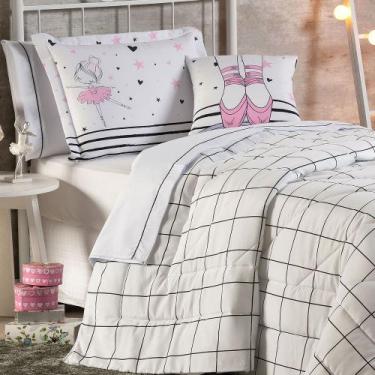Imagem de Kit Edredom Solteiro Bailarina Branco Casaborda 4 peças, 4 Peças