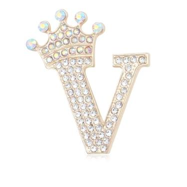 Imagem de Broche de letra inicial com coroa para mulheres, meninas, homens, meninos, broches de nome personalizado, artesanato, broche, colorido, strass, broche, ouro, A-Z, Zircônia cúbica