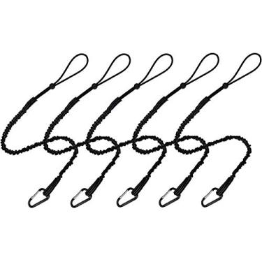 Imagem de Cordão de ferramentas Besnin, pacote com 5 correias de segurança, cabo elástico retrátil com mosquetão de trava de alumínio e extremidade ajustável, limite máximo de peso 13,6 kg/30 lb, contenção de queda com trava de cabo de choque