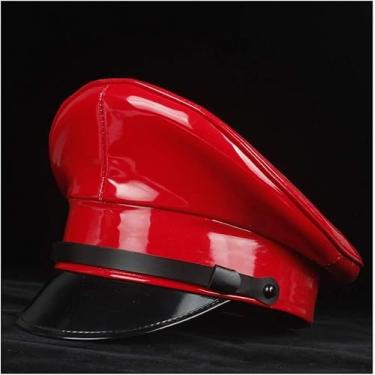 Imagem de Chapéu De Feltro Elegt Chapéu Militar De Couro Unissex Para Mulheres Homens Germy Officer Visor Exército Chapéu Cortical Polícia Cap Cosplay Halloween Chapéu Fay Dress U, Red, 7