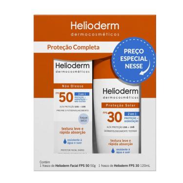 Imagem de Kit Helioderm Protetor Solar Facial 3 em 1 Fps50 50g + Protetor Solar 2 em 1 Fps30 120ml