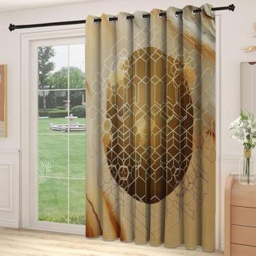 Imagem de Divisória de parede de cortina de divisão amarela, cubos futuristas em tons de terra com uma forma de bola na parte de trás de impressão de mármore, cortinas largas isoladas/cortinas de quarto (painel
