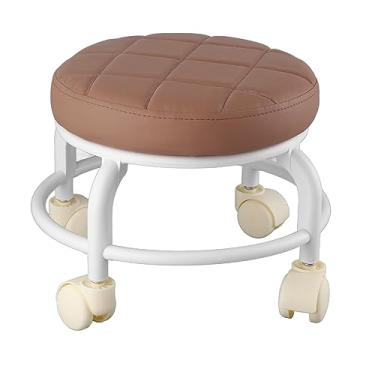 Imagem de KIMISS Rolando Otomano Com Espuma de Memória de Alta Densidade, Material Impermeável e Rodas Silenciosas - Banquinho de Apoio para Pés de Camada Dupla para Uso Em Casa e No Escritório (Marrom)