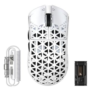 Imagem de ATTACK SHARK R5 Mouse para jogos ultra sem fio, fibra de carbono superleve de 39 g, vazado, sensor óptico PAW3950MAX Nordic 52840 MCU 8K Polling 42K DPI, BT/2.4G/USB-C mouse com cabo enrolado para PC