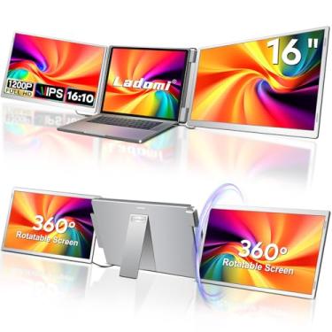 Imagem de Extensor de tela para laptop, monitor extensor de tela portátil triplo IPS 1200P FHD de 16 polegadas para laptop de 12 a 18,5 polegadas, extensor de monitor de laptop Plug & Play, adequado para MacOS,