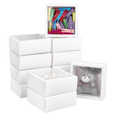 Imagem de BENECREAT 15 caixas de papel quadradas com janela de PVC transparente, caixa de presente de papel branco de 11 x 11 x 4 cm para embalagem, lembrancinha de casamento, chocolates, biscoitos, pequenos