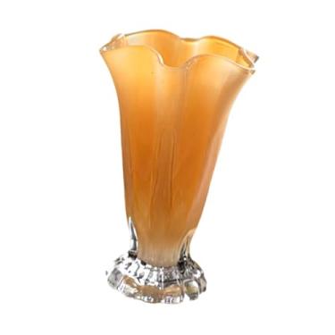 Imagem de IEUDNS Vaso de vidro com pétalas, recipiente para arranjo de flores, presente de inauguração, vaso de flores de arte moderna, plantador decorativo para sala, Amarelo