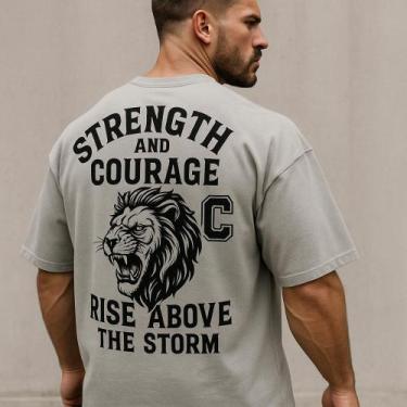Imagem de Camiseta Streetwear Oversized Masculina strength and courage - swagon,