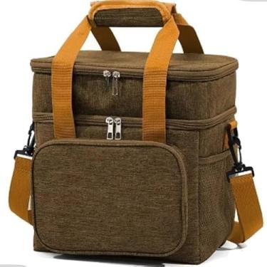 Imagem de Bolsa Térmica Grande Espaçosa Dois Compartimentos Lancheira Para Marmita, Passeio, Escola, Faculdade, Trabalho Bolsa Para Marmita (Cinza) (Marrom)