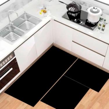 Imagem de Kit Tapete Passadeira de Cozinha Antiderrapante Absorvente (Preto)