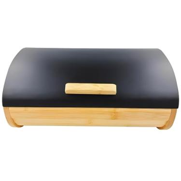 Imagem de Porta Pão Retrátil em Metal Preto com Tampa Bambu 35cm