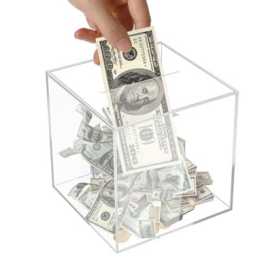 Imagem de Cofrinho de acrílico transparente inquebrável para adultos - Deve quebrar para abrir, seguro para moedas e pote de economia de dinheiro, 15 cm x 15 cm - perfeito para dinheiro real, moedas e moedas