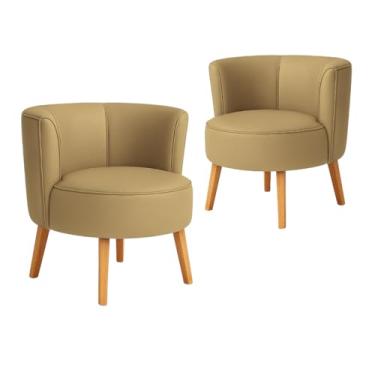 Imagem de Conjunto 2 Poltronas Estofada para Sala de Espera Aconchegante Tecido Corano Resistente Pés de Madeira MOBLAN decor (Capuccino)