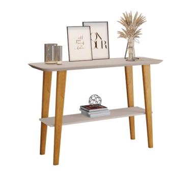 Imagem de Aparador Decorativo com 2 Prateleiras Pés em Madeira Estilo Retrô (Off/Marrom)