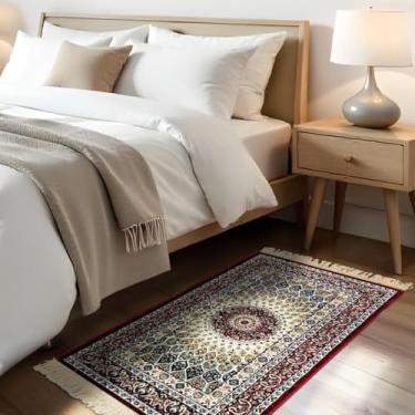 Imagem de 1 Tapete Quarto Belga Beira de Cama Es Cl 66 x 110 Vr (D8Cla Vinho Marfim Verde - Classico Medalhão Floral)