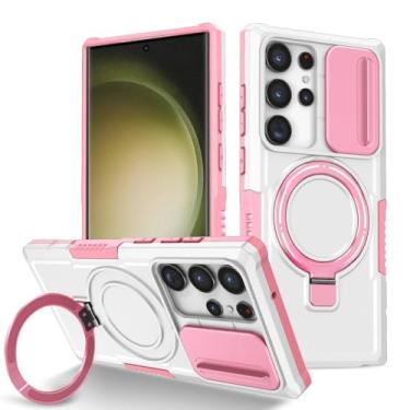 Imagem de Capa híbrida com armadura para Samsung Galaxy S25, S23, S24, 25Ultra, S22 Plus, S21, Note 20, S23 FE, suporte para carro, capa magnética para carregamento sem fio, branco e rosa, para Galaxy S24 Ultr
