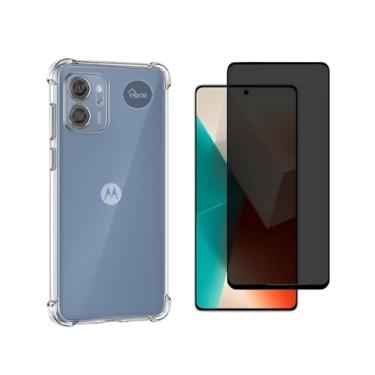 Imagem de [KIT] Capa Capinha Premium Transparente Anti-Impacto + Película de Privacidade 3D Compatível Motorola Moto G84