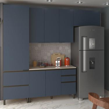 Imagem de Cozinha Completa Bartira Cristal Com 6 Portas, 5 Gavetas Lâmina De Mel-azul Royal