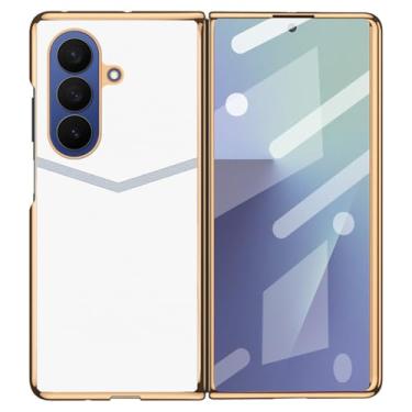 Imagem de POYUFRG Capa galvanizada para Samsung Galaxy Z Fold 7, capa de couro leve de luxo para negócios com proteção de tela de vidro temperado, branca, Z Fold 7
