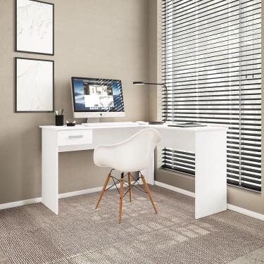 Imagem de Escrivaninha de Canto Politorno Fênix Formato L 1 Gaveta MDP Pintura UV Espaçosa e Funcional