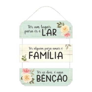Imagem de Placa Decorativa Frase Família Lar Benção e Flores 30x46