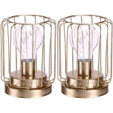 Imagem de Kit 2 Abajur De Mesa Geométrico Lâmpada LED Metal Dourado - Gici Decor