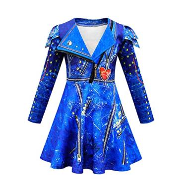 Imagem de WYYXYB Fantasia Evie Para Meninas, Vestido De Festa Aniversário, Halloween, Descendentes, 3 Roupas Cosplay (5 A 6 Anos, Azul)