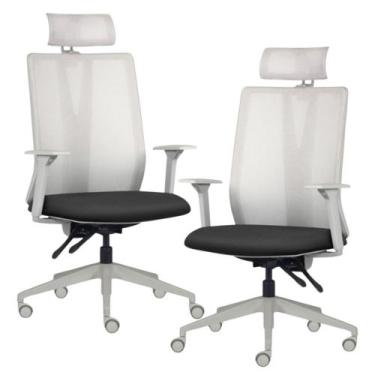 Imagem de Kit 2 Cadeiras Escritório Giratória Presidente Flow F02 Base Cinza Cre