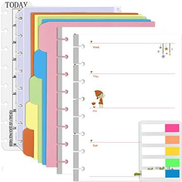 Imagem de Rancco Recargas de agenda semanal júnior, 180 páginas, 8 anéis, inserções de papel para fichário de meia letra com abas de índice, divisórias de índice, bolsa de folhas soltas, régua para Circa, Arc